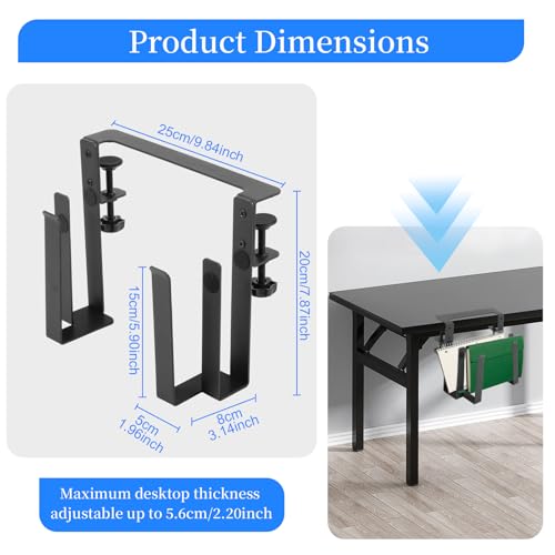 Desk Side Laptop Mount Metal Hanging Desk Side Storage, No Drilling Siding Table Organizer for Office Home Tablets,Laptop Holder Vertical(black-1-double-deck)