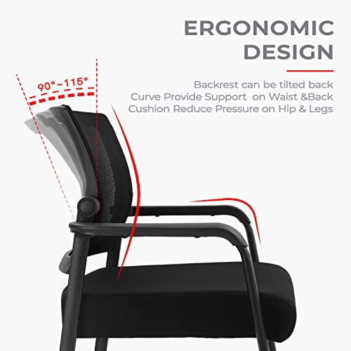 KLASIKA Office Chair No Wheels with Adjustable Mesh Back, Ergonomic Waiting Room Arm Chairs with Thickened Cushion for Desk School Church Guest Reception, 2PK