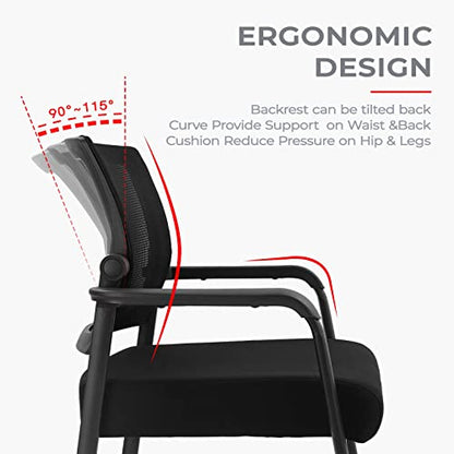 KLASIKA Office Chair No Wheels with Adjustable Mesh Back, Ergonomic Waiting Room Arm Chairs with Thickened Cushion for Desk School Church Guest Reception, 2PK