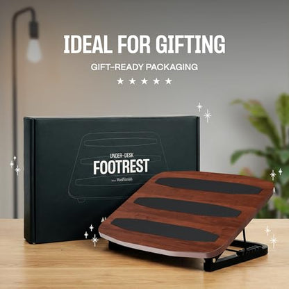 Adjustable Under Desk Foot Stool - Ergonomic Foot Rest with 7 Angles - Walnut - color: Walnut