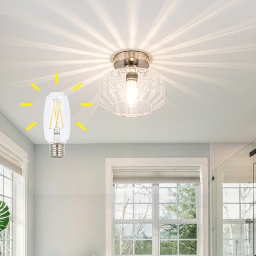 Tbaoinal Semi Flush Mount Ceiling Light with Diamond Glass Shade, 36-Faceted Panels Create Starburst Effect, 1200LM LED Bulb Included Brushed Nickel Ideal for Hallway Entryway Kitchen Bathroom - color: Brushed Nickel
