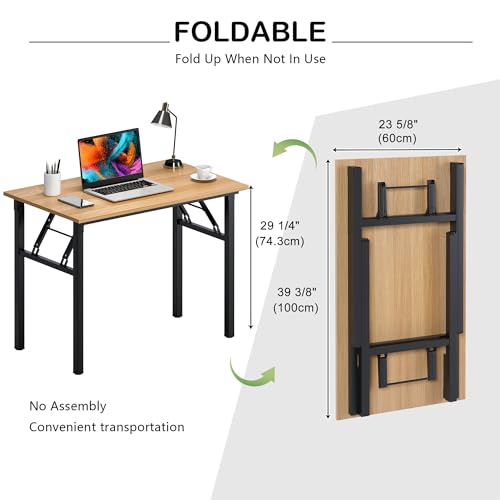 Need Office Computer Desk 39.3 Inch Sturdy Folding Laptop Table Teak | Black Frame Writing Gaming Work Table/Foldable Home Office Desk/Sewing Table, No Assembly Required - color: Teak & Black Frame, size: 39inch