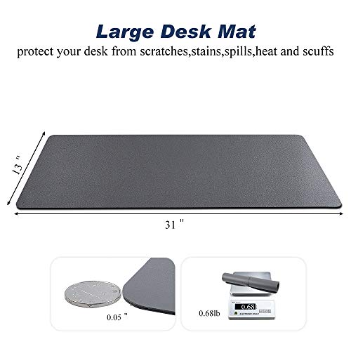 Desk Pad for Office Home 31" x 13",PU Leather Waterproof Large Desk Writing Mat Organizer,Multifunctional Ultra Thin Dual Use Desk Blotters Mouse Pad Protector … (Grey) - color: Grey
