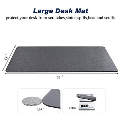 Desk Pad for Office Home 31" x 13",PU Leather Waterproof Large Desk Writing Mat Organizer,Multifunctional Ultra Thin Dual Use Desk Blotters Mouse Pad Protector … (Grey) - color: Grey