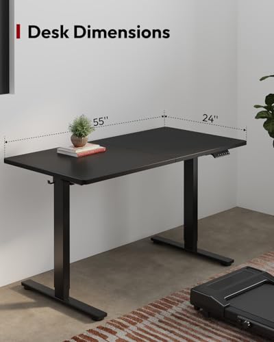 SANODESK 55''x24'' Height Adjustable Electric Standing Desk for Home Office - color: Black Frame+ Black Top, size: 55x24