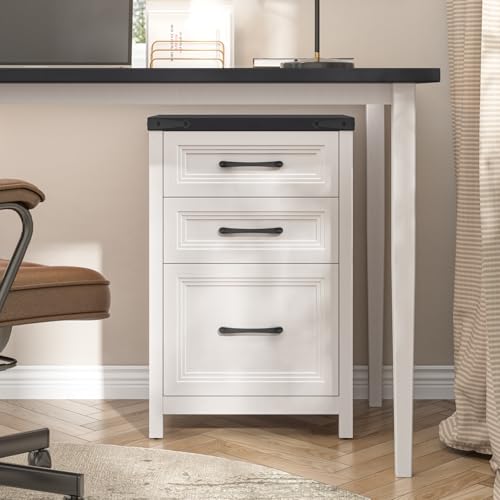 3 Drawer Vertical File Cabinet, Wood Farmhouse Cabinet, White and Black - color: White and Black, size: 3 Drawers
