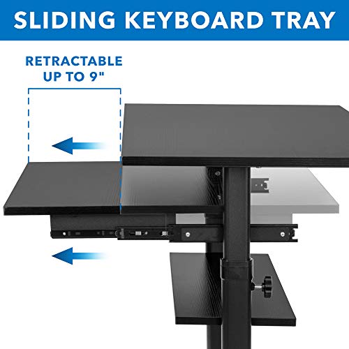 Mount-It! Mobile Standing Desk with Retractable Keyboard Platform | Height Adjustable Stand Up Computer Workstation | Locking Wheels, 99 Lbs Capacity - color: Sliding Keyboard Tray