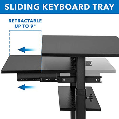 Mount-It! Mobile Standing Desk with Retractable Keyboard Platform | Height Adjustable Stand Up Computer Workstation | Locking Wheels, 99 Lbs Capacity - color: Sliding Keyboard Tray