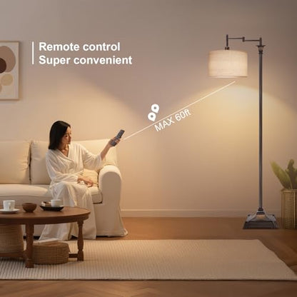 Scenekoy 68” Tall Swing Arm Floor Lamp with Remote for Living Room Bedroom - color: Antique Brown