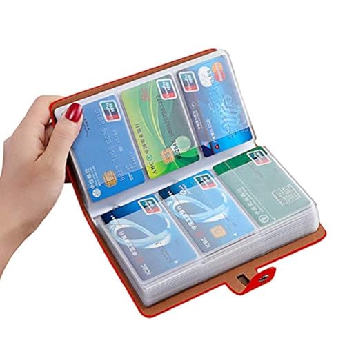 RFID Credit Card Holder, Leather Business Card Organizer with 96 Card Slots, Credit Card Case for Managing Your Different Cards and Important Documents to Prevent Loss or Damage (Red) - color: Red