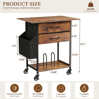 Faesun Printer Stand with Storage, 22In Printer Table with 2 Fabric Drawers - color: Rustic Brown