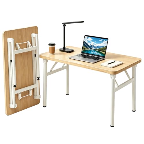 Small Folding Computer Desk - 31.5 Inch Foldable Small Spaces Compact Desk,No Assembly,Bedroom, Dorm and Apartment,Portable Study for Home Office Table Teak&White - color: Frame：white/Board：teak, size: 31.5“*19.7”
