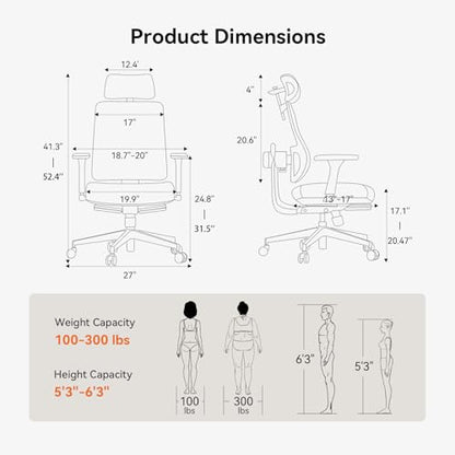Newtral Ergonomic Office Chair, Auto-Following Lumbar Support Desk Chair with Footrest (Grey, 5D Headrest) - color: Grey, size: 5D Headrest