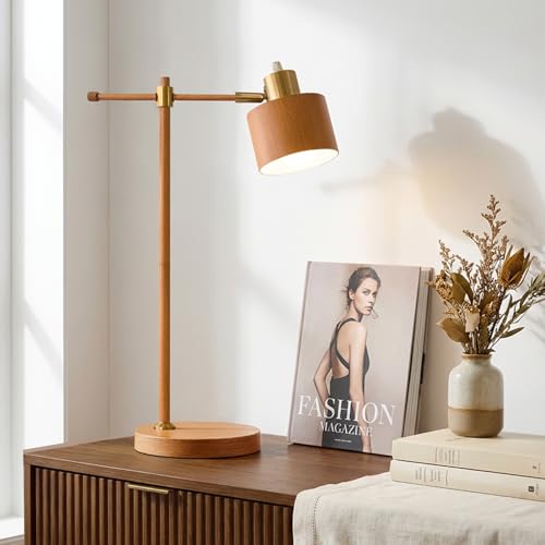 22.2" Mid Century Desk Lamp, Modern Metal Table Lamp with LED Bulb, Adjustable Reading Lamps, Industrial Task Lamp for Home Office, Farmhouse Bedside Lamps with Solid Base, Woodgrain - color: Woodgrain
