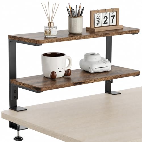 2-Tier Desk Extender, 22-inch Clamp-On Desk Shelf, Height-Adjustable Desktop Shelf Organizer for Monitors Office and Gaming Accessories, Arm Support Table Extension, Dark Brown - color: 2-tier 22in Darkbrown
