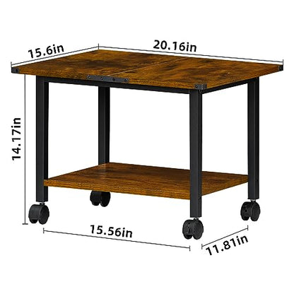 Lerliuo Under Desk Printer Stand, 2-Tier Industrial Rolling Printer Table - color: Brown, size: 2-Tier