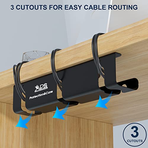 Qiyuan Under Desk Cable Management Tray, 2-Pack No-Drill 16" Cord Organizer | for Standing Desk or Table, Power Strip Holder, Cable Hider, Holds 15lbs, Clamp & Adhesive Mount, Indoor Outdoor, Aluminum