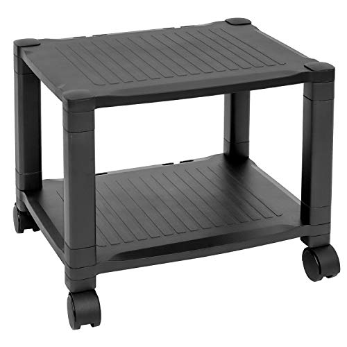 Mount-It! Under Desk Printer Stand with Wheels [2 Shelf] Height Adjustable with 4 Swivel Wheels, Cable Management, Low Rolling, Mobile Printer Cart, 2 Tier (Black)