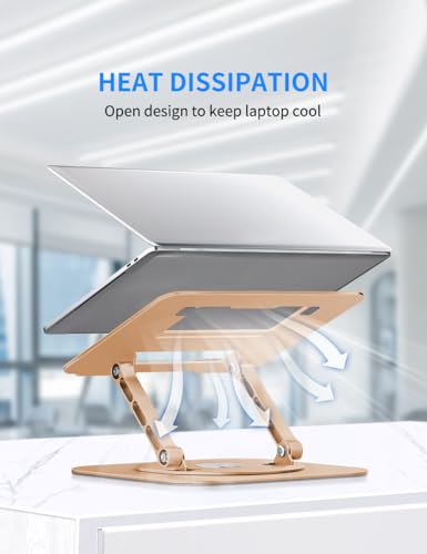 AOEVI Adjustable Laptop Stand with 360 Rotating Base, Computer Stand for Laptop Ergonimic Foldable Laptop Riser for Desk Compatible with MacBook Pro/Air Notebook up to 16 Inches, Gold - color: Gold