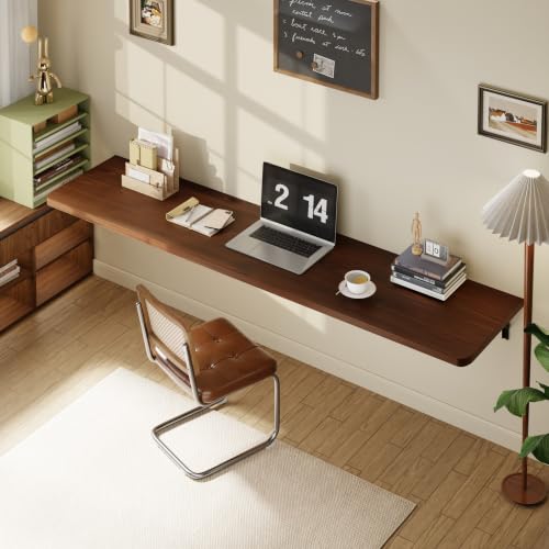 Dogsky Floating Wall Desk 72" x 16" - 600 lbs Heavy Duty Solid Pine - color: Walnut, size: 72" x 16"