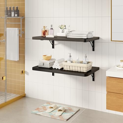 Dogsky Floating Wall Desk 24" x 14" - 100 lbs Heavy Duty Solid Pine - color: Black, size: 24" x 14"