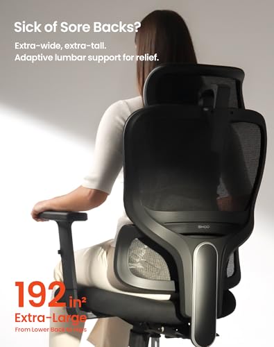 SIHOO M56 Ergonomic Office Chair, Dual Backrest, Adaptive Lumbar Support - color: Dark Black, size: Pack of 1