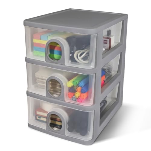 Desktop Storage Drawers Desk Organizer with Drawers, 3 Drawers Organizing Drawers Clear Small Plastic Storage Drawers for Crafts, Accessories, Stationeries, Office Supplies, Pens (1Pack) - color: Gray, size: 3 Drawers