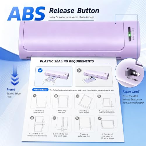 13 Inch Laminator Machine, 11x17 Hot & Cold Thermal Laminator, A3 11-in-1 Laminating Machine with 30 Sheets, 60s Warm-Up, Never-Jam Design Lamination for Teachers, Home, School & Office -Purple - color: Purple