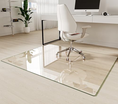 Koonmi Tempered Glass Chair Mat 60"x48" - Premium Office Chair Mat for Hardwood Floors & Low-Pile Carpet with 4 Non-Slip Pads - Thick Scratch-Resistant Surface - size: 48*60