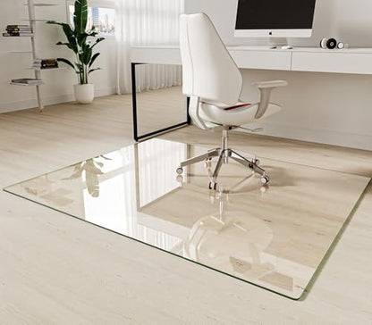 Koonmi Tempered Glass Chair Mat 60"x48" - Premium Office Chair Mat for Hardwood Floors & Low-Pile Carpet with 4 Non-Slip Pads - Thick Scratch-Resistant Surface - size: 48*60
