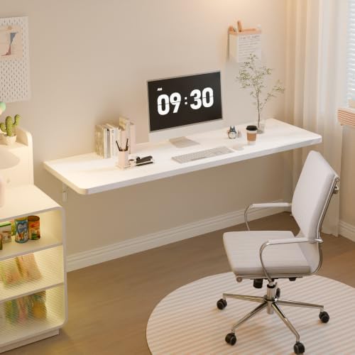Dogsky Floating Wall Desk 60" x 16" - 500 lbs Heavy Duty Solid Pine - color: White, size: 60" x 16"