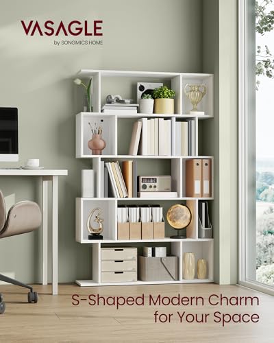 VASAGLE 5-Tier Bookcase, Open Storage, 35.4 x 9.4 x 62.6 Inches - color: Matte White, style: 5-Tier (35.4"W)