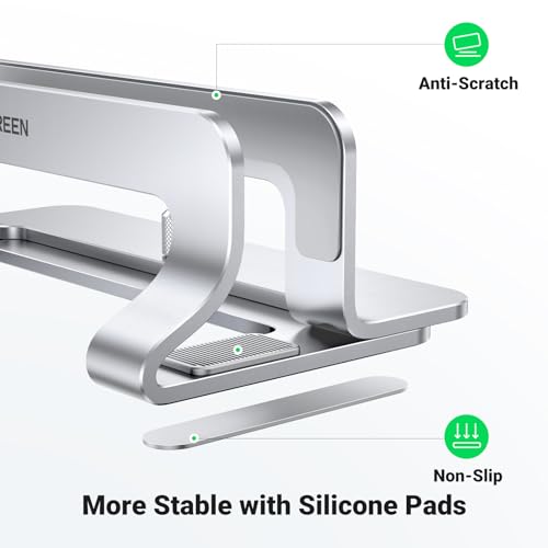UGREEN Vertical Laptop Stand Holder for Desk Compatible with MacBook Pro, MacBook Air Stand Vertical Aluminum Adjustable for Up to 17.3 Inch Gaming Laptop, Silver - color: Silver
