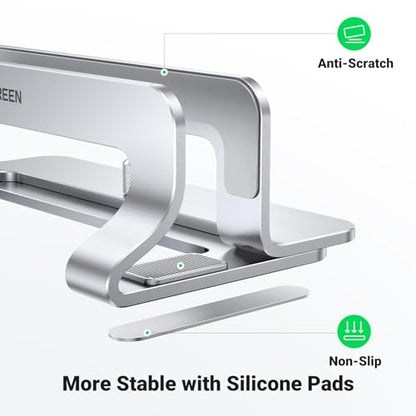 UGREEN Vertical Laptop Stand Holder for Desk Compatible with MacBook Pro, MacBook Air Stand Vertical Aluminum Adjustable for Up to 17.3 Inch Gaming Laptop, Silver - color: Silver
