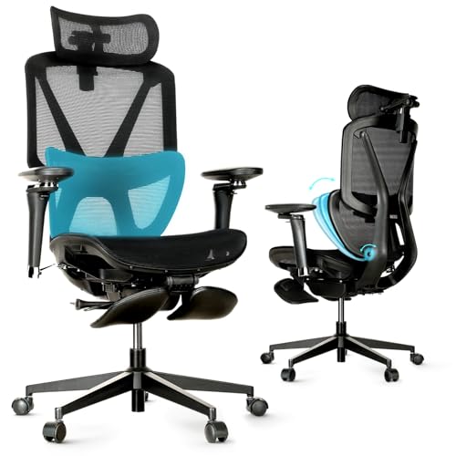 Ergonomic Office Chair with Footrest,Office Chair with 136° Recline, Office Desk Chair with Adjustable Lumbar Support, Computer Chair with Breathable Mesh Seat - style: 136° Recline with Footrest