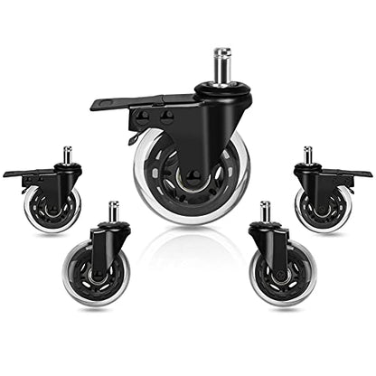 Hirate 5 Pack 3 inch Office Chair Caster Wheel Universal Stem 7/16" x 7/8" - color: Dual Brake, size: 3"