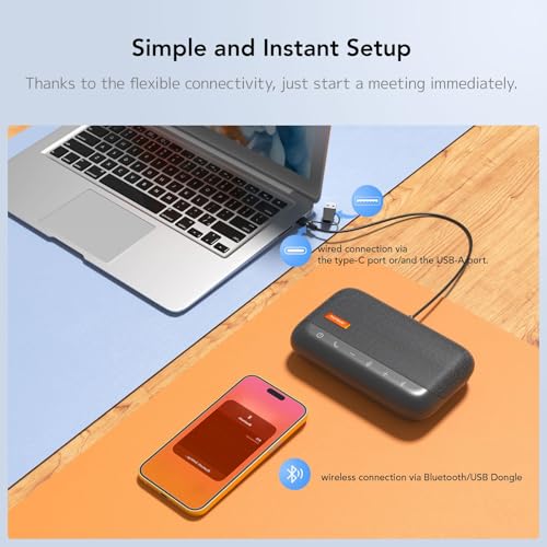 NUROUM A15 Conference Speaker and Microphone, Portable Bluetooth Wireless Speakerphone, 360° Noise Cancelling Voice Pickup, Daisy Chian for Calls/Computer/PC/Laptop via Bluetooth/Dongle/USB-A/C Grey - style: A15-Grey