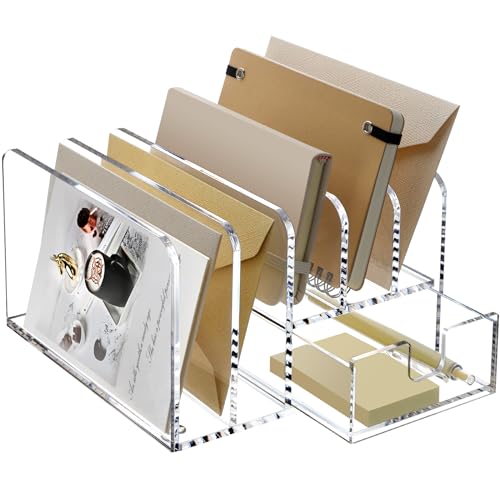 SANRUI Clear Acrylic Mail Organizer with 5 Compartments and 1 Drawer - size: 5 Slots with Drawer
