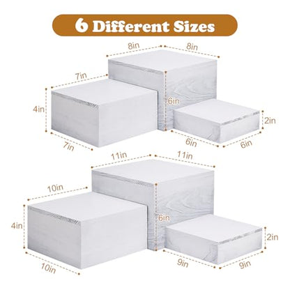 6 Pack Wooden Risers Display Stands Square Food Risers for Buffet Party Rustic Wood Cake & Cupcake Stands Nesting Box Wooden Crates for Display - color: White
