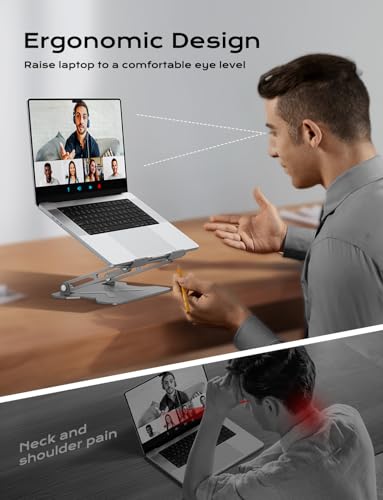 JCZT Adjustable Laptop Stand for Desk, Metal Foldable Laptop Riser, Grey | Ergonomic Portable Laptop Stand, Ventilated Cooling Computer Notebook Holder for MacBook Air Pro, All 10-16'' Laptops - color: Grey