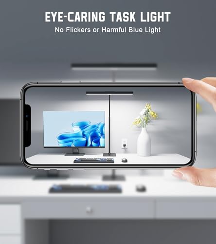 LED Desk Lamp for Home Office with Base, Eye-Caring Desk Light 12W, Black - color: Black