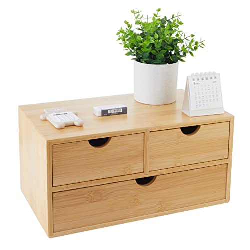 Charmewooden Bamboo Desk Organizer With Drawers Countertop Drawers Counter Storage Box Corner Desk Organizer for Home Office No Assembly Required - color: Natural Color(3 Drawers)