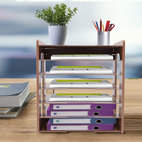 7Tier Widen Wood Office Paper Organizer, File Organizer Desktop,Document Letter Mail Tray Sorter,File Holder Desk Letter Tray, Sorter Document Book Magazine Storage Shelf Rack 14.17 * 9.84 * 15.16in