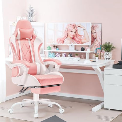 Homall Gaming Chair, Computer Chair with Footrest and Massage Lumbar Support, Ergonomic High Back Video Game Chair with Swivel Seat and Headrest (Pink) - color: Pink