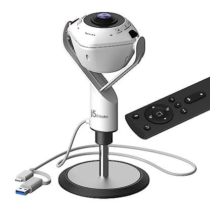 j5create 360 All Around AI-Powered Conference Room Camera with Speakerphone, Smart-Tracking, Auto-Framing, Include a Remote Control (JVU368) | Speakerphone, Smart-Tracking, Auto-Framing, Include a Remote Control (JVU368)
