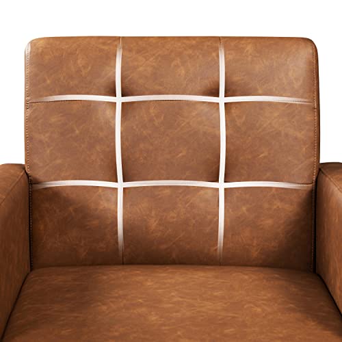 Yaheetech Mid Century Accent Chair Living Room Chair Retro Brown | Faux Leather Upholstered Sillones Para Sala, Modern Reading Nook Chair, Button Tufted Back, Rubberwood Legs, Bedroom Office - color: Retro Brown, size: set of 1