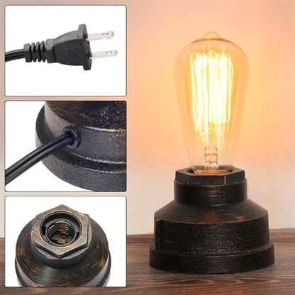 Small Touch Control Table Lamp Base, Industrial Touch Light Vintage Edison Bulb Base, Dimmable Bedside Nightstand Accent Light for Living Room Bedroom, Antique Steampunk Style