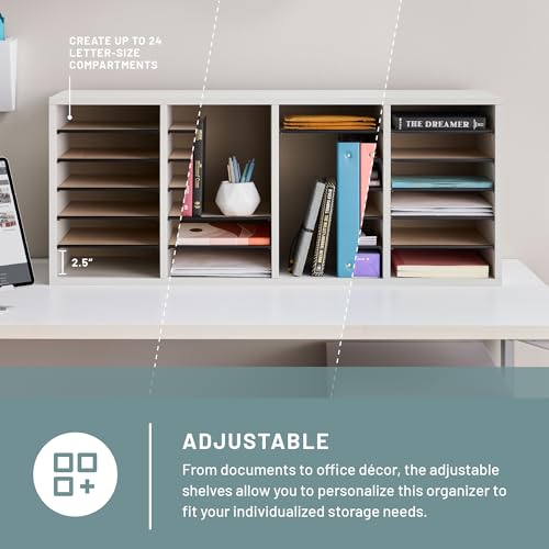 Safco Literature Organizer, 24 Compartments, Office and Classroom Mailbox with Adjustable Shelves, Wood Paper and Mail Sorter, White