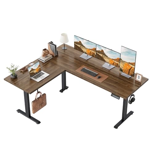 Klicelor L Shaped Standing Desk 63 x 48 Inch, Electric Height Adjustable Corner Desk for Home Office Workstation, Ergonomic Sit Stand Computer Table with Memory Controller, Dark Walnut - color: Dark Walnut, size: 63 x 48 Inch