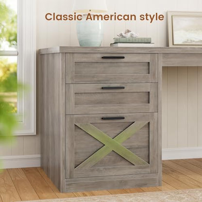 SEDETA 67" Farmhouse Executive L Shaped Desk with 3 Drawers - color: Grey, size: L Shaped Desk (67")